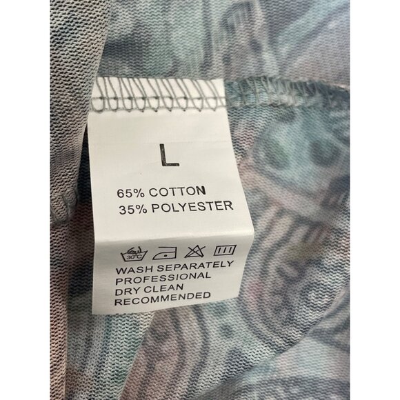 Women's Multicolored Sheer Round Neck Sun Moon Print Blouse Sz L - Picture 4 of 5